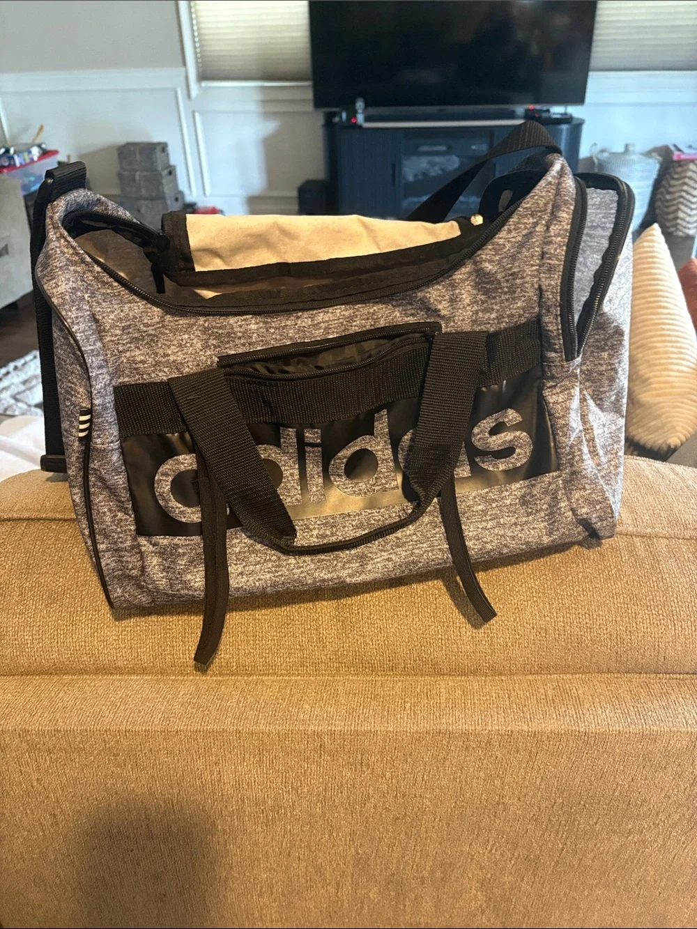 adidas Heather Gray Duffel Bag with Black Accents